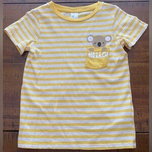 •EUC•H&M Short Sleeve Koala Chest Pocket Yellow White Striped Tee- 3-4 Y